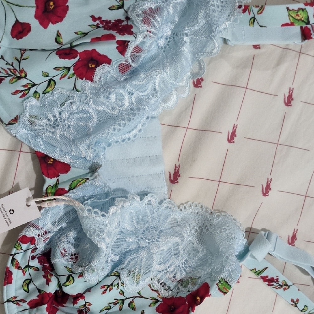 Adore Me Light Blue Floral Lace Bra